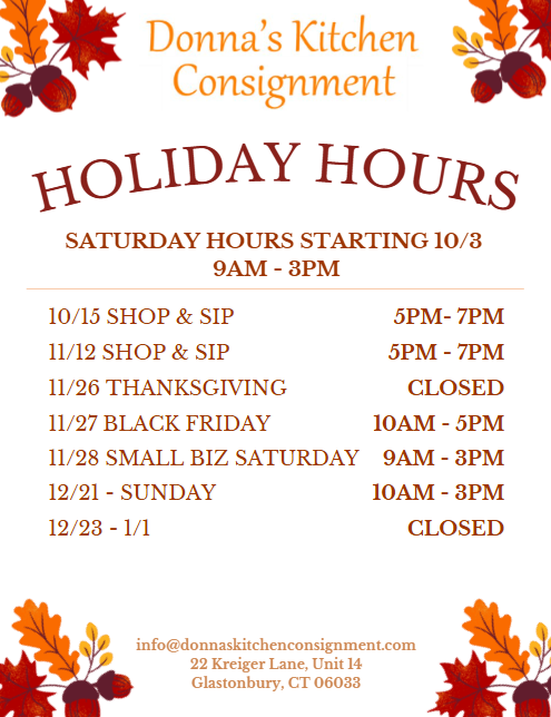 Donna's Kitchen Consignment Holiday Hours 2026