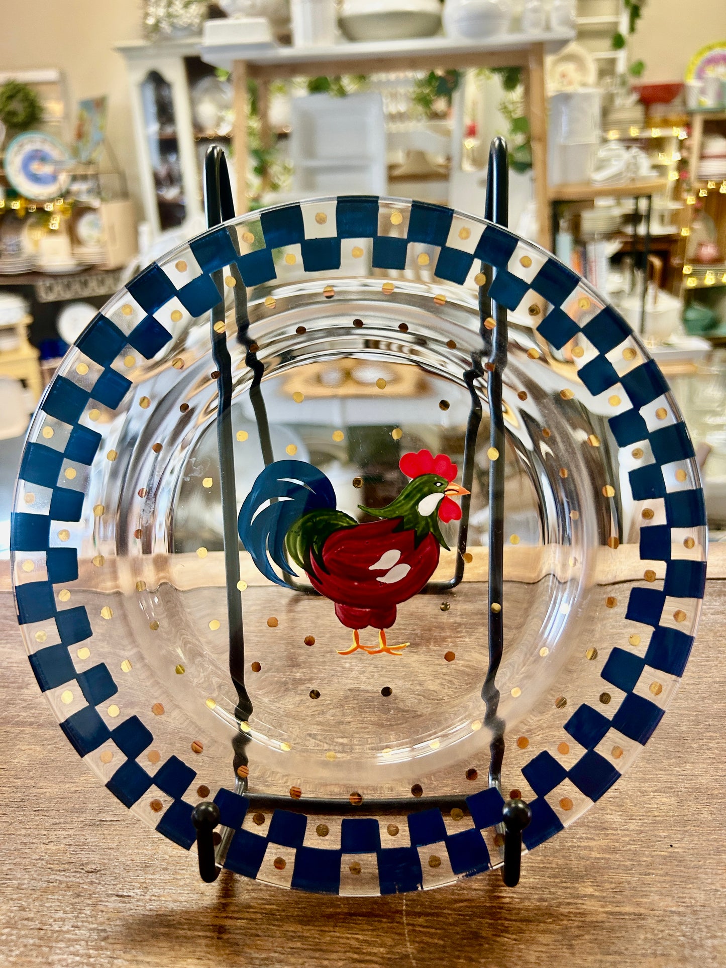 Multicolor Lenox Clear Rooster Plate Blue Check, 8"