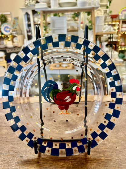Multicolor Lenox Clear Rooster Plate Blue Check, 8"