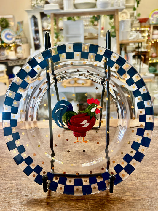 Multicolor Lenox Clear Rooster Plate Blue Check, 8"