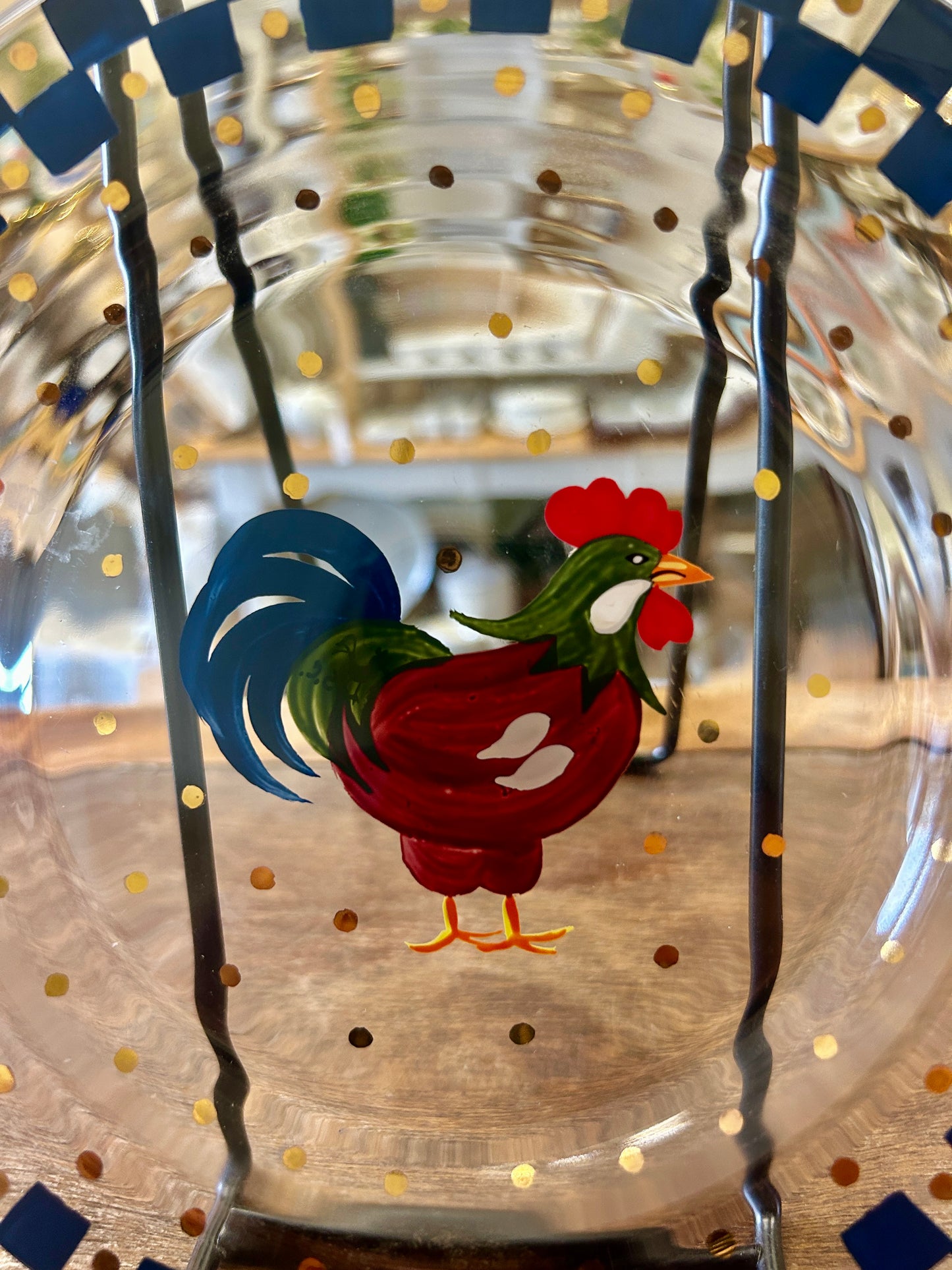 Multicolor Lenox Clear Rooster Plate Blue Check, 8"