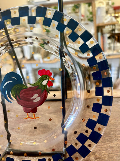 Multicolor Lenox Clear Rooster Plate Blue Check, 8"
