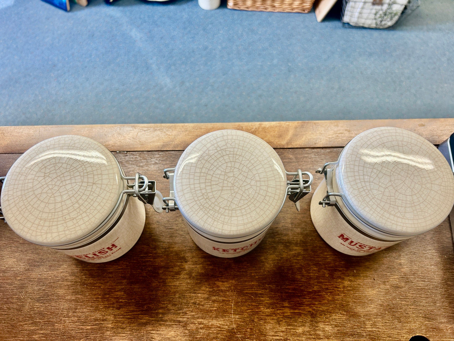White Pottery Barn RARE Condiment Canisters 3, 4 1/2"