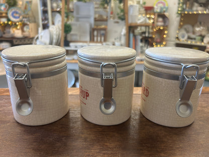 White Pottery Barn RARE Condiment Canisters 3, 4 1/2"