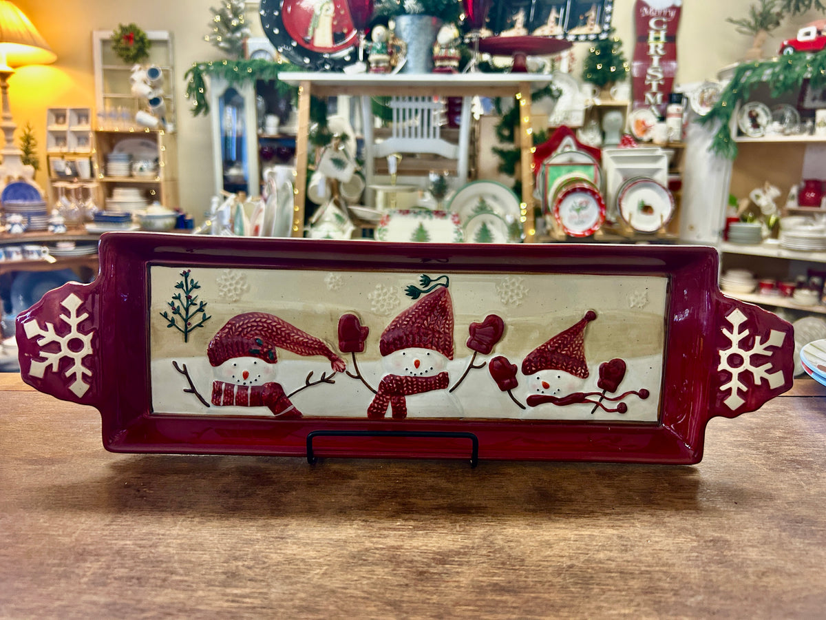 Cranberry St Nicholas Square Winter Wishes Platter w/ Handles, 16"