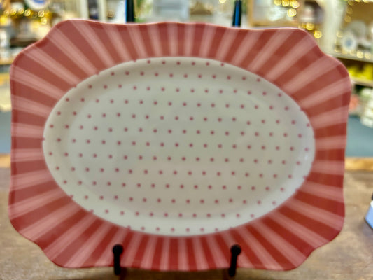 Pink & White Crabtree & Evelyn Pink Polka Dot Platter, 10 1/4"