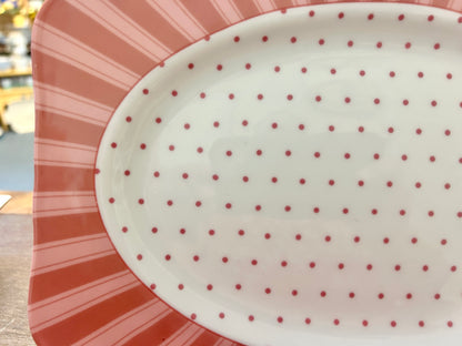 Pink & White Crabtree & Evelyn Pink Polka Dot Platter, 10 1/4"