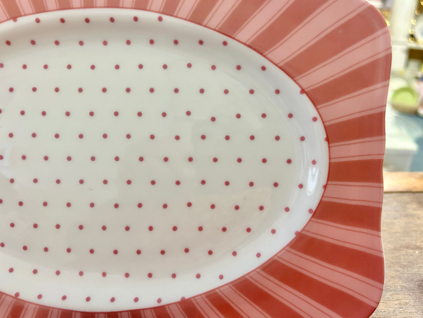 Pink & White Crabtree & Evelyn Pink Polka Dot Platter, 10 1/4"