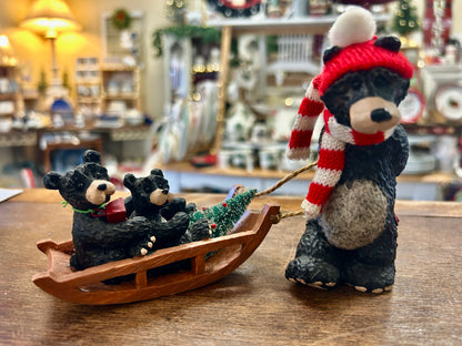 Red Green White KSA Christmas Bears on Sled, 4 1/2"