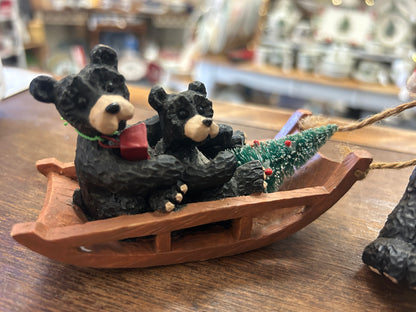 Red Green White KSA Christmas Bears on Sled, 4 1/2"