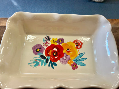 Multicolor Pioneer Woman Floral Scalloped Baker, 11"
