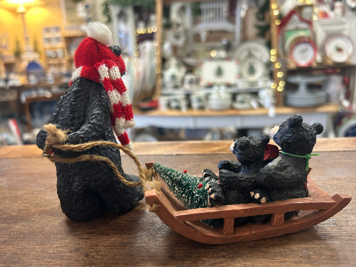 Red Green White KSA Christmas Bears on Sled, 4 1/2"
