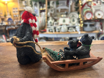 Red Green White KSA Christmas Bears on Sled, 4 1/2"