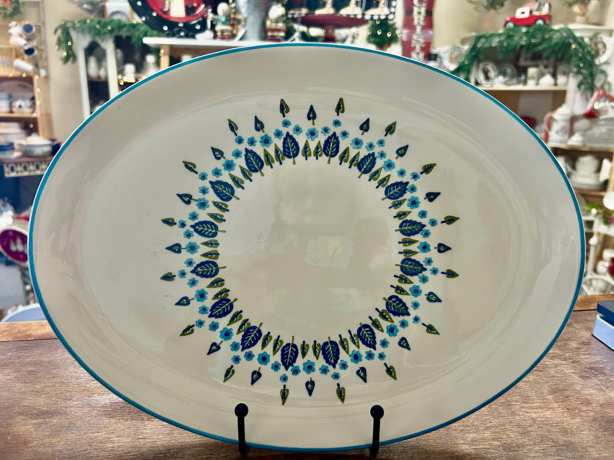 Blue & White Marcrest Swiss Alpine Chalet Platter, 13 3/4"