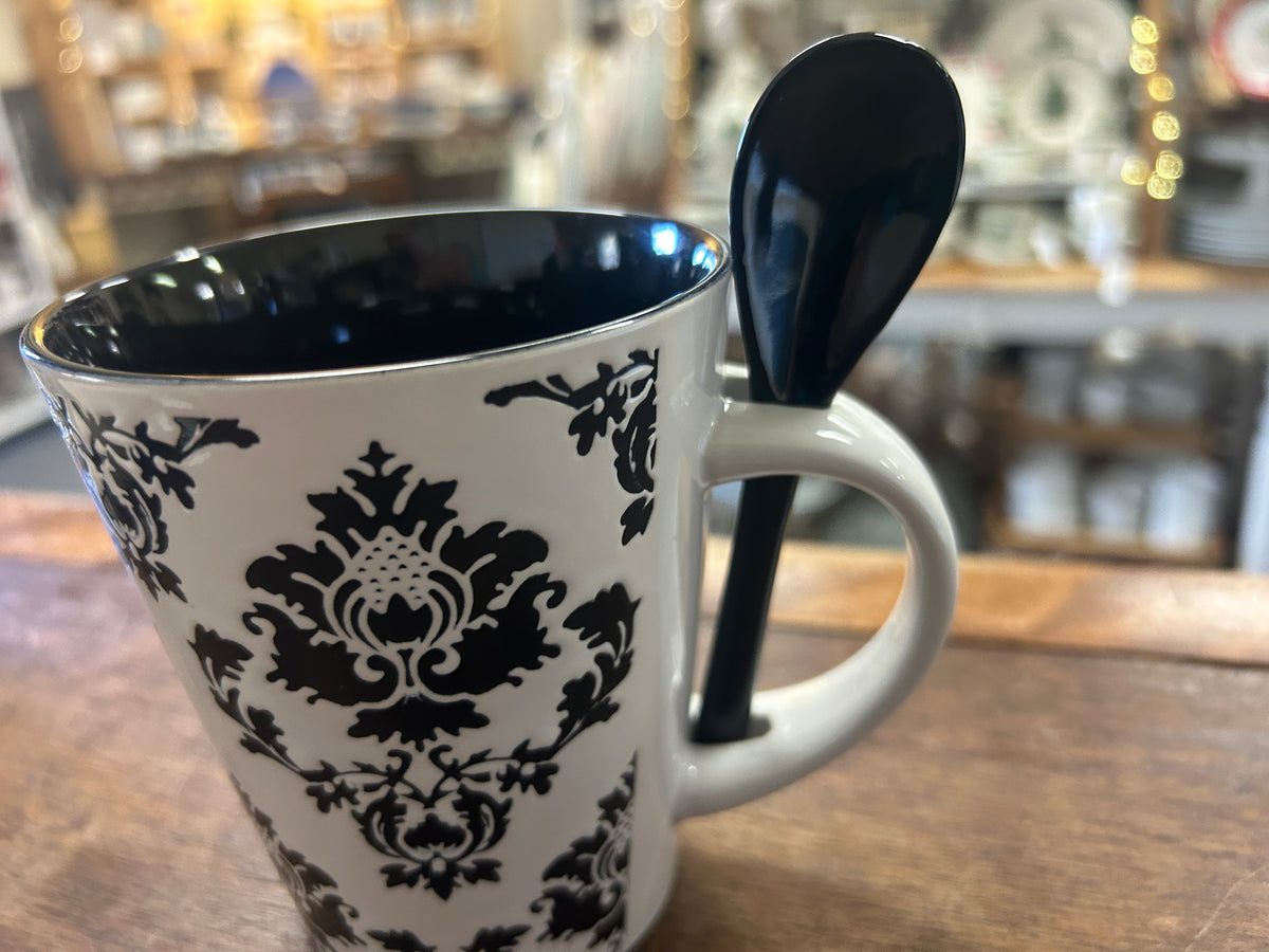 Black & White Abbott Black & White Mug w/ Spoon, 4 1/4"