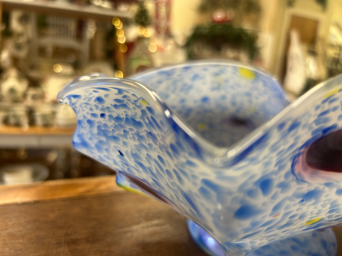 Multicolor Murano Tutti Frutti Pedestal Bowl Italy, 11 1/2"