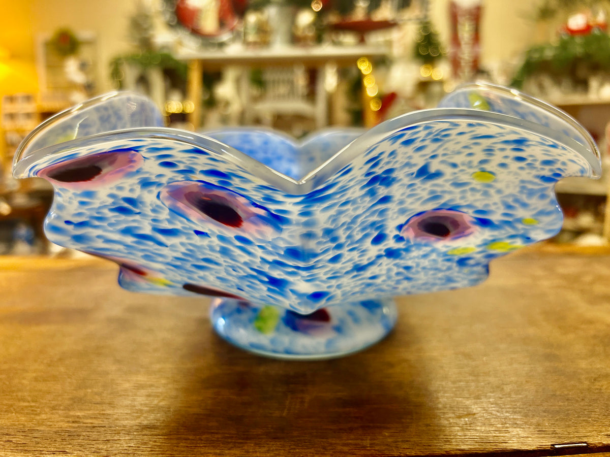 Multicolor Murano Tutti Frutti Pedestal Bowl Italy, 11 1/2"