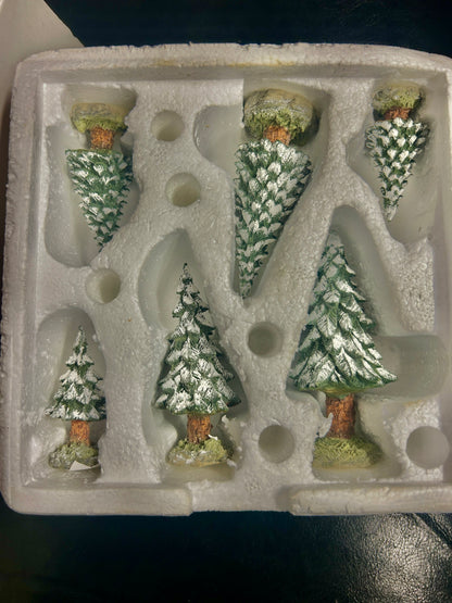 Green Dept 56 Village Snowy Evergreens Set of 6