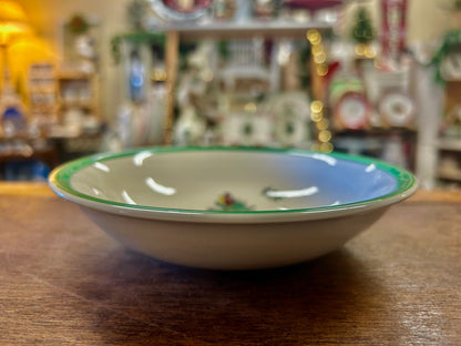 Spode Christmas tree bowl, white with green rim and holiday tree pattern