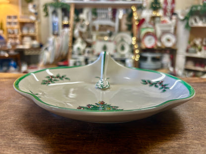 Red Green White Spode Christmas Tree Handle Platter, 8 1/4"