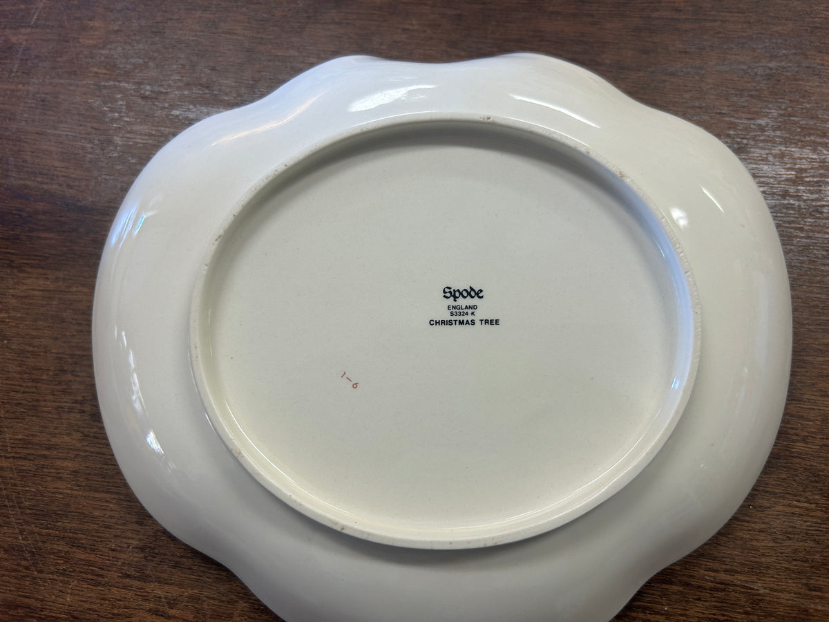 Red Green White Spode Christmas Tree Handle Platter, 8 1/4"