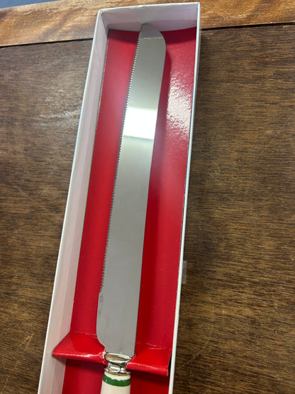 Red Green White Spode Christmas Tree Cake Knife England, 12"