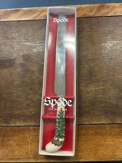 Red Green White Spode Christmas Tree Cake Knife England, 12"