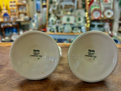 Red Green White Spode Christmas Tree Candleholders 2, 3 1/4"
