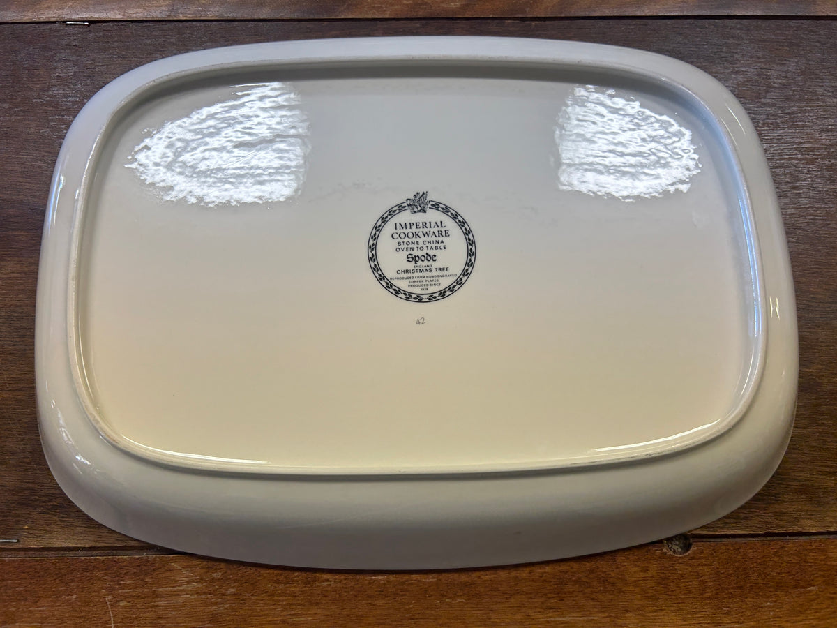 Spode Baker England baking dish base with circular stamp and glossy white finish