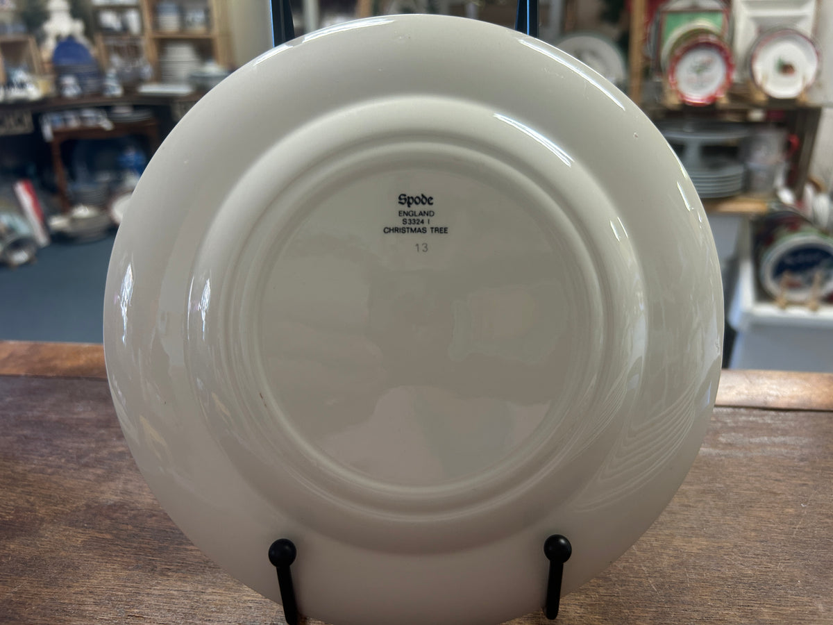 Spode back of Christmas tree plate with printed brand and size details