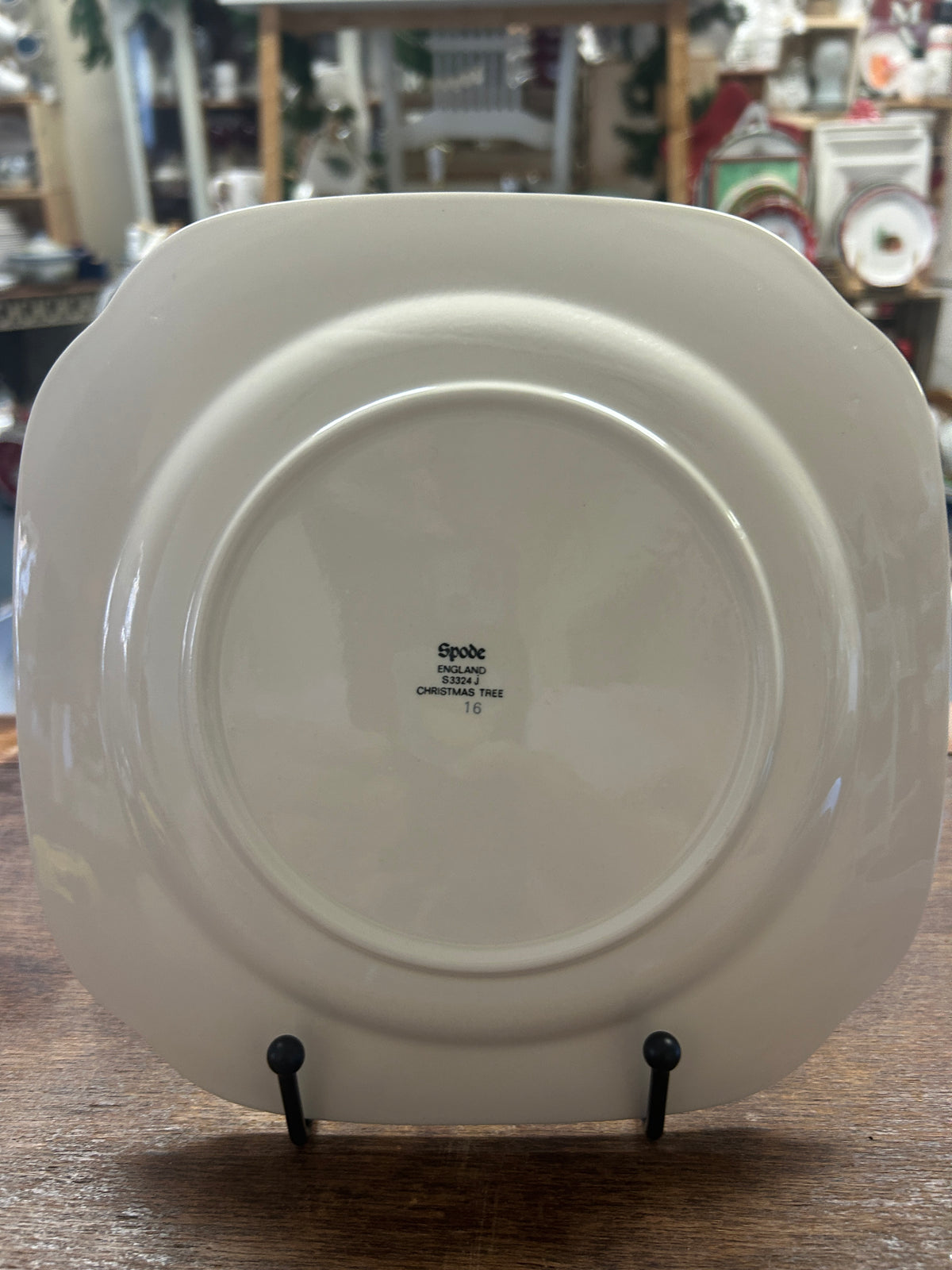 Spode square plate back with brand mark and England text, white ceramic