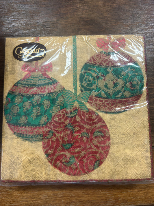 Red Green White Caspari Christmas Ornaments Napkins 20, 6 1/4"