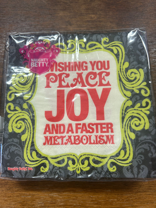 Red Green White Naughty Betty Peace Joy Napkins 20 pcs, 5"