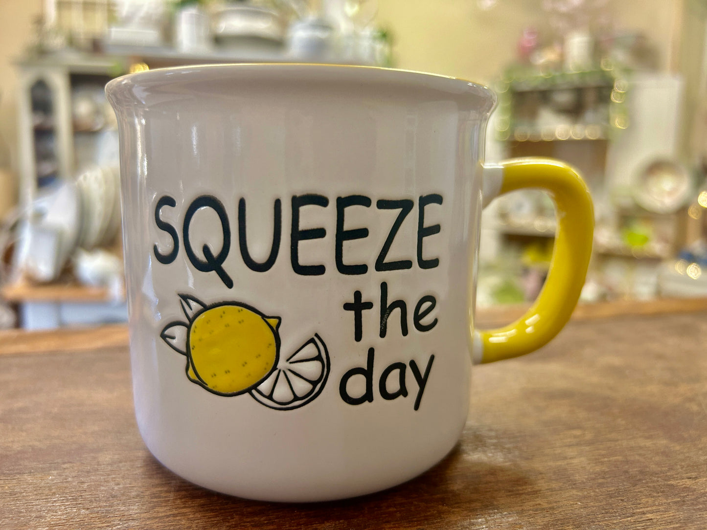 Yellow & White  Squeeze the Day Mug, 5 1/2"