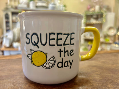 Yellow & White  Squeeze the Day Mug, 5 1/2"