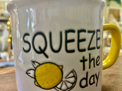 Yellow & White  Squeeze the Day Mug, 5 1/2"