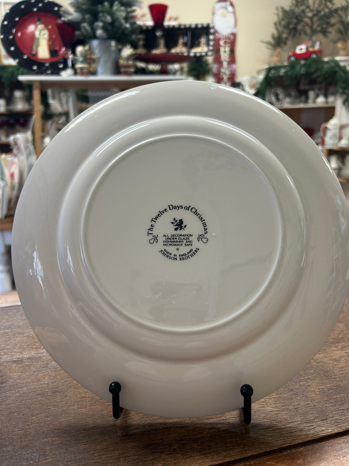 Johnson Bros Christmas plate back with printed maker mark and text