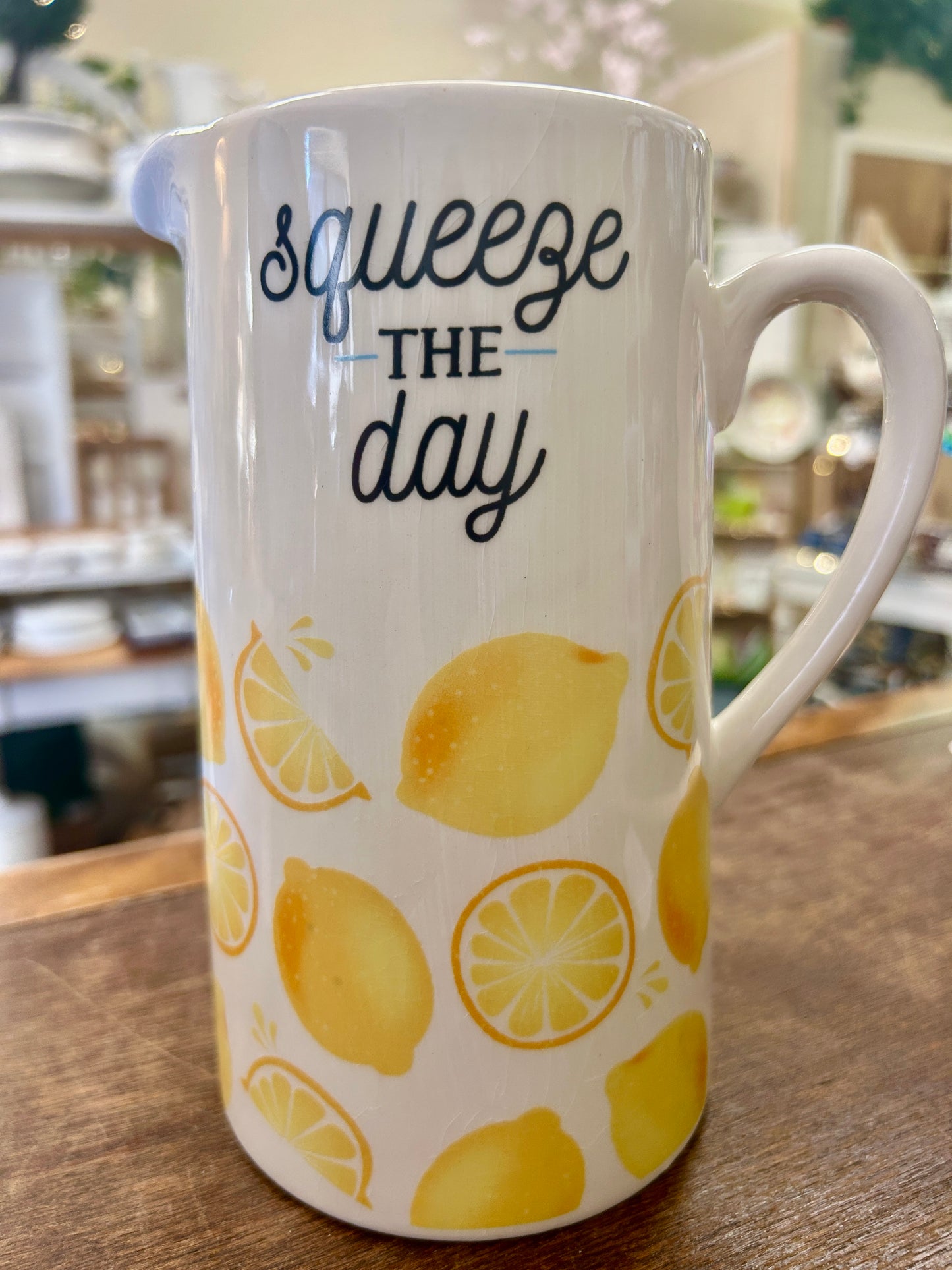 Yellow & White  Squeeze The Day Pitcher, 7 1/4"