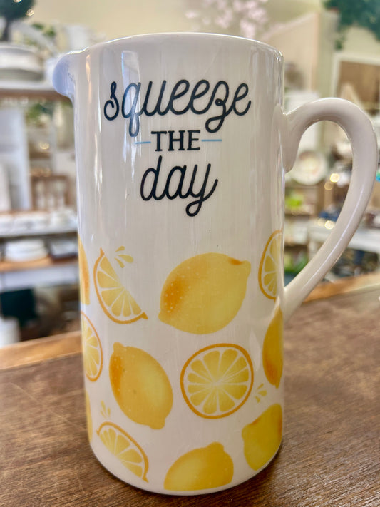 Yellow & White  Squeeze The Day Pitcher, 7 1/4"
