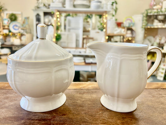 White Mikasa Antique Gold Sugar & Creamer
