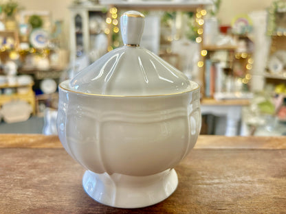 White Mikasa Antique Gold Sugar & Creamer