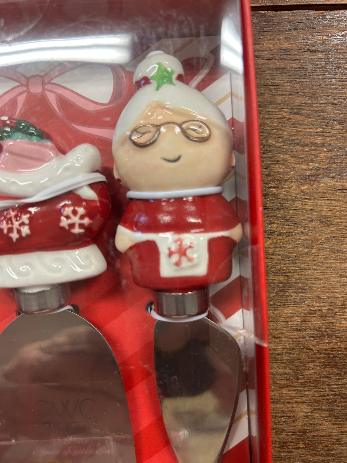 Santa chef cheese knife with figurine handle in red gift box insert