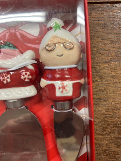 Santa chef cheese knife with figurine handle in red gift box insert