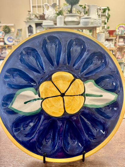 Deviled Egg/Oyster Blue & Yellow Platter, 12"
