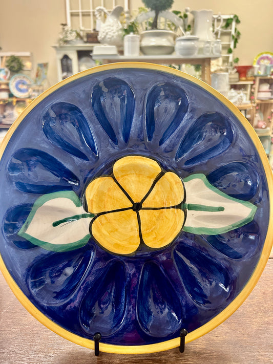 Deviled Egg/Oyster Blue & Yellow Platter, 12"