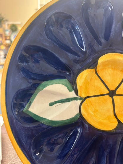 Deviled Egg/Oyster Blue & Yellow Platter, 12"
