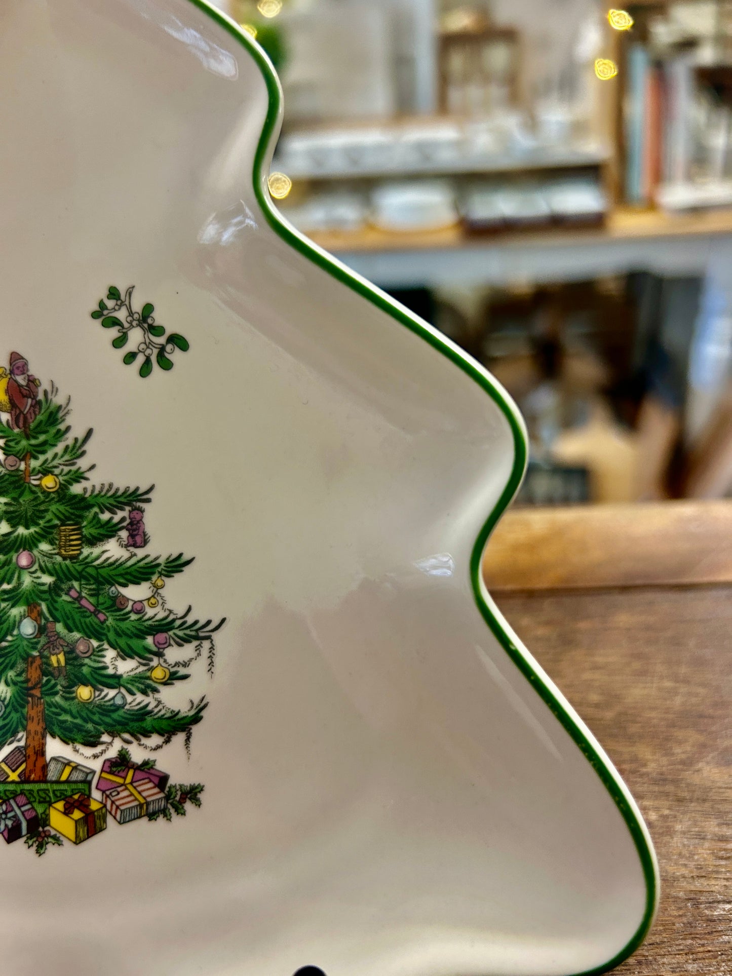 Red Green White Spode Christmas Tree Shape England, 7 1/4"