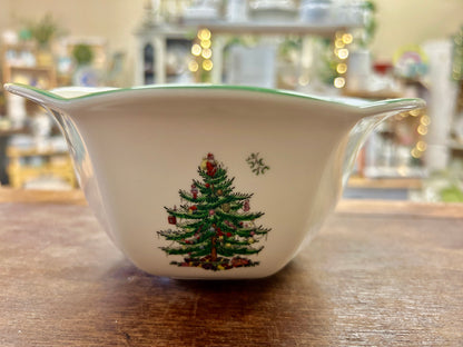 Red Green White Spode Christmas Hexagonal Bowl, 7"