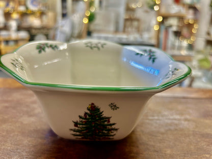Red Green White Spode Christmas Hexagonal Bowl, 7"
