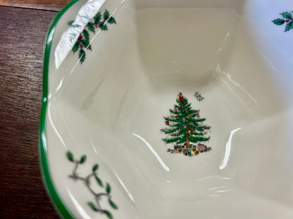 Red Green White Spode Christmas Hexagonal Bowl, 7"